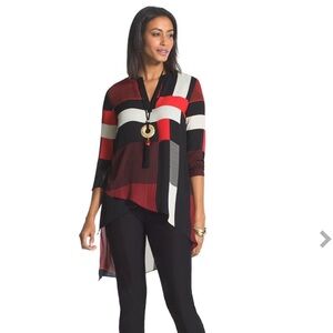 Chico’s Womens Grid Blocks Layered Top Size US Large 12 Long Sleeve Artsy